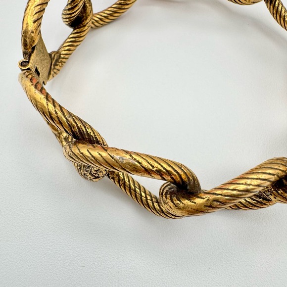 Vintage Etched Rope Cable Link Hinge Bangle Bracelet Gold Tone Plated - Picture 13 of 17
